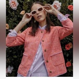 J. Jill tweed blazer in orange, pink and white. Perfect condition. Size 2X
